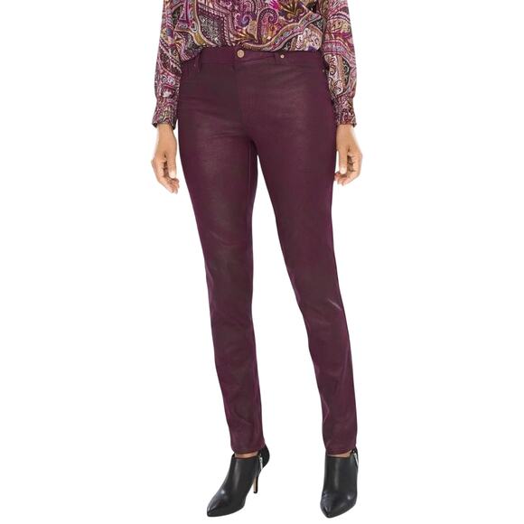 Chico’s Sz 2.5 Wine Purple Faux Knit Suede Shimmer Slim Straight Leg Pants - Picture 1 of 10